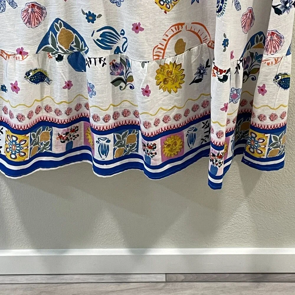 ANTHROPOLOGIE +Label of Love "Portofino" Maxi Sundress Floral White/Blue Women M - Picture 6 of 13